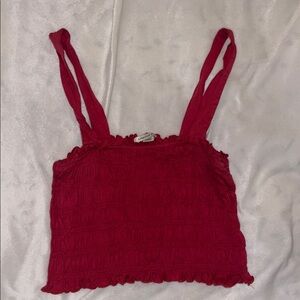 American Eagle Outfitters Red Smocked Crop Tank Top